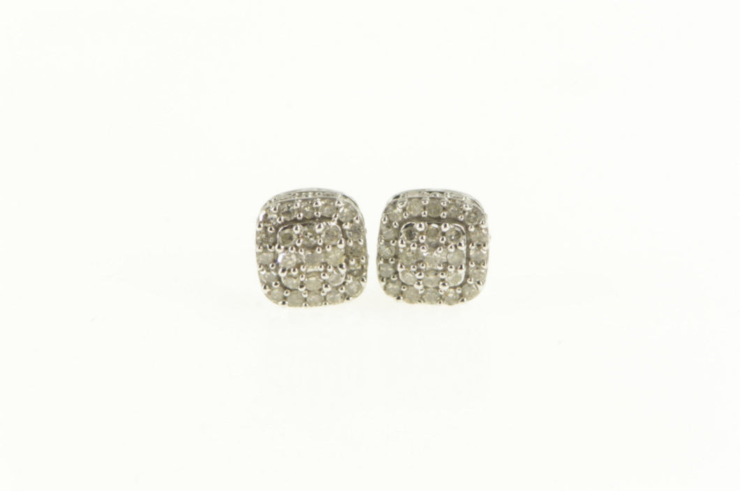 10K Squared Diamond Encrusted Statement Stud Earrings White Gold