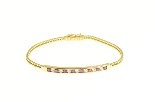 18K 1.52 Ctw Diamond Ruby Inset Bar Chain Link Bracelet 6.75
