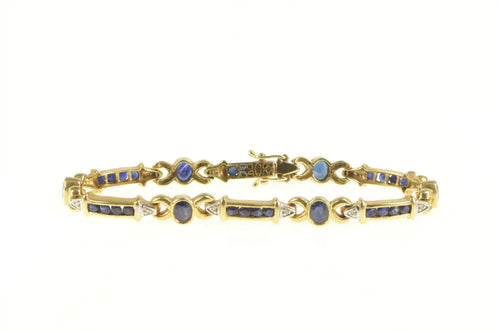 14K Oval Sapphire Bar Diamond Statement Tennis Bracelet 6.5