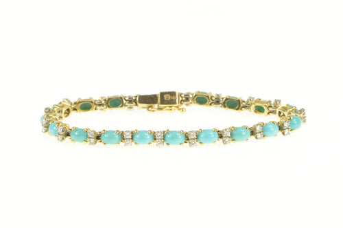 14K Oval Turquoise Cabochon Diamond Accent Bracelet 6.5