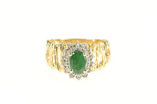Load image into Gallery viewer, 14K Oval Emerald Diamond Halo Branch Vine Ring Yellow Gold