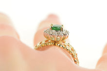 Load image into Gallery viewer, 14K Oval Emerald Diamond Halo Branch Vine Ring Yellow Gold