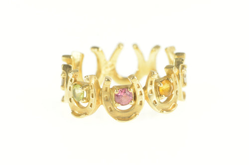 14K 1960's Horseshoe Diamond Citrine Good Luck Ring Yellow Gold