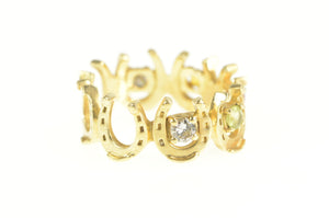 14K 1960's Horseshoe Diamond Citrine Good Luck Ring Yellow Gold