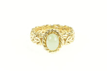 Load image into Gallery viewer, 14K Oval Jade Byzantine Chain Band Statement Ring Yellow Gold