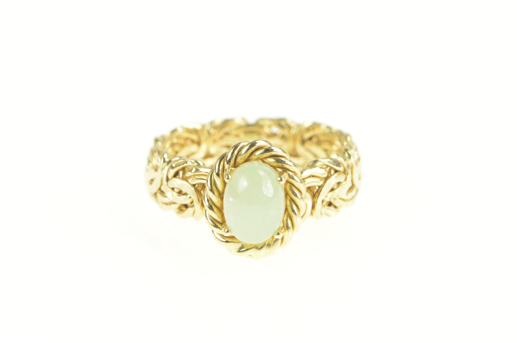 14K Oval Jade Byzantine Chain Band Statement Ring Yellow Gold
