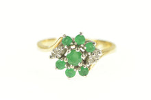 Load image into Gallery viewer, 14K Emerald Diamond Cluster Bypass Engagement Ring Yellow Gold