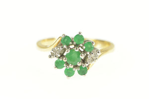 14K Emerald Diamond Cluster Bypass Engagement Ring Yellow Gold