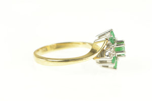 14K Emerald Diamond Cluster Bypass Engagement Ring Yellow Gold