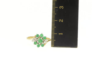 14K Emerald Diamond Cluster Bypass Engagement Ring Yellow Gold