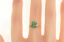 Load image into Gallery viewer, 14K Emerald Diamond Cluster Bypass Engagement Ring Yellow Gold