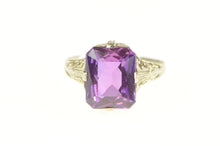 Load image into Gallery viewer, 14K Art Deco Filigree Amethyst Ornate Statement Ring White Gold