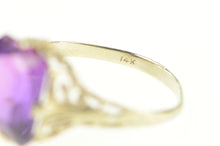Load image into Gallery viewer, 14K Art Deco Filigree Amethyst Ornate Statement Ring White Gold