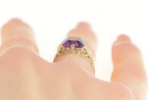 Load image into Gallery viewer, 14K Art Deco Filigree Amethyst Ornate Statement Ring White Gold