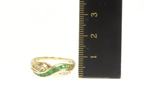 Load image into Gallery viewer, 14K Emerald Diamond Wavy Criss Cross X Band Ring Yellow Gold