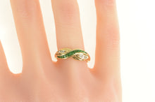 Load image into Gallery viewer, 14K Emerald Diamond Wavy Criss Cross X Band Ring Yellow Gold