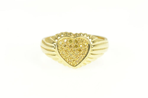 14K Yellow Diamond Pave Heart Love Symbol Ring Yellow Gold
