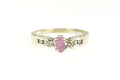 14K Oval Pink Sapphire Diamond Engagement Ring White Gold