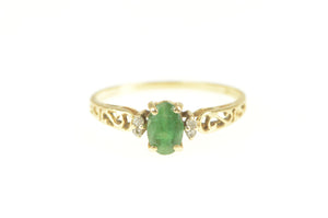 14K Natural Emerald Oval Diamond Accent Engagement Ring Yellow Gold