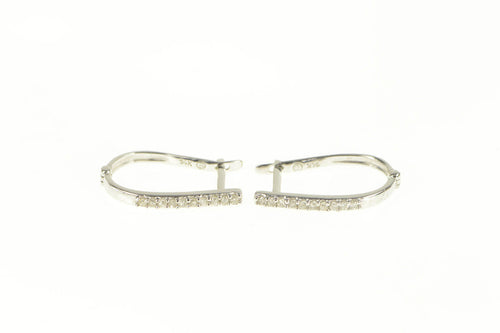 14K Diamond Encrusted Oval Classic Statement Earrings White Gold