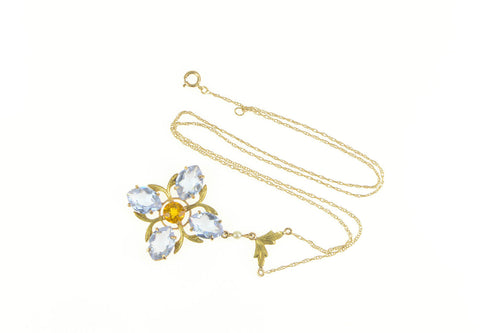 14K Victorian Syn. Sapphire Citrine Flower Necklace 16.25