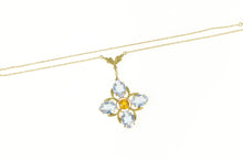 Load image into Gallery viewer, 14K Victorian Syn. Sapphire Citrine Flower Necklace 16.25&quot; Yellow Gold