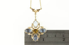 Load image into Gallery viewer, 14K Victorian Syn. Sapphire Citrine Flower Necklace 16.25&quot; Yellow Gold