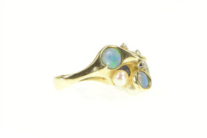 14K Opal Pearl Diamond Abstract Cluster Cocktail Ring Yellow Gold