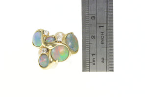 14K Opal Pearl Diamond Abstract Cluster Cocktail Ring Yellow Gold