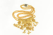 Load image into Gallery viewer, 22K Floral Beaded Fringe Elaborate Filigree Necklace 15.5&quot; Yellow Gold