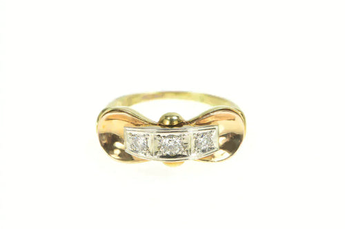 14K 0.30 Ctw 1940's Diamond Ornate Statement Ring Yellow Gold