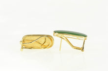 Load image into Gallery viewer, 14K Retro Oval Jade Ornate French Clip Earrings Yellow Gold