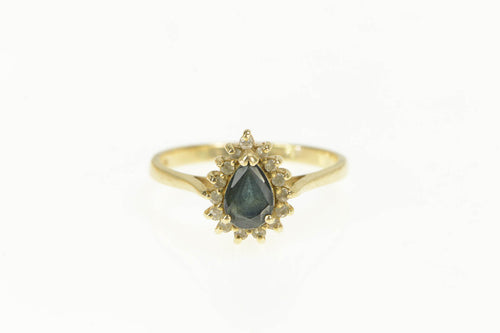 14K 0.41 Ctw Pear Natural Sapphire Diamond Halo Ring Yellow Gold