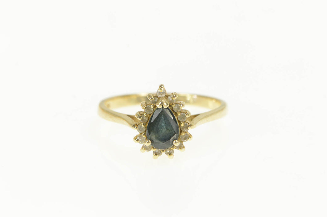 14K 0.41 Ctw Pear Natural Sapphire Diamond Halo Ring Yellow Gold