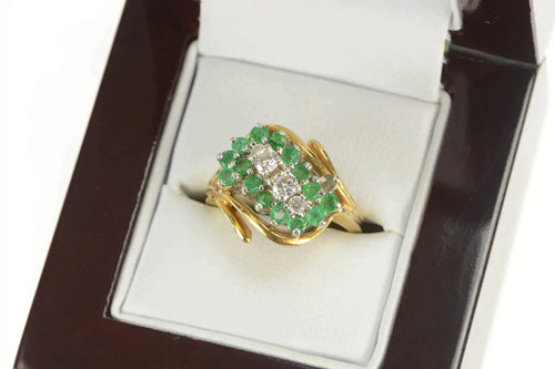 14K 1.17 Ctw Emerald Diamond Cluster Bypass Ring Yellow Gold