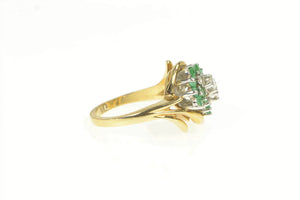 14K 1.17 Ctw Emerald Diamond Cluster Bypass Ring Yellow Gold