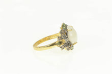 Load image into Gallery viewer, 14K Oval White Cabochon Tsavorite Diamond Bow Ring Yellow Gold