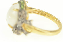 Load image into Gallery viewer, 14K Oval White Cabochon Tsavorite Diamond Bow Ring Yellow Gold