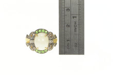 Load image into Gallery viewer, 14K Oval White Cabochon Tsavorite Diamond Bow Ring Yellow Gold