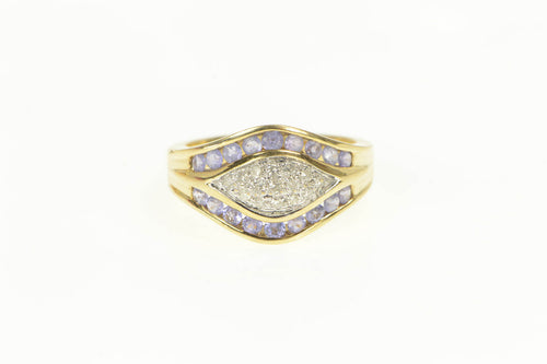 14K Pave Diamond Tanzanite Curved Statement Ring Yellow Gold
