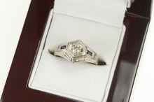 Load image into Gallery viewer, 18K Art Deco Sapphire Diamond Filigree Engagement Ring White Gold