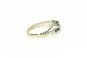 18K Art Deco Sapphire Diamond Filigree Engagement Ring White Gold