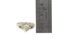 Load image into Gallery viewer, 18K Art Deco Sapphire Diamond Filigree Engagement Ring White Gold