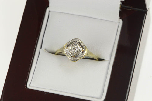 14K Art Deco Diamond Solitaire Filigree Promise Ring Yellow Gold