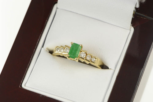 14K Natural Emerald Diamond Engagement Ring Yellow Gold