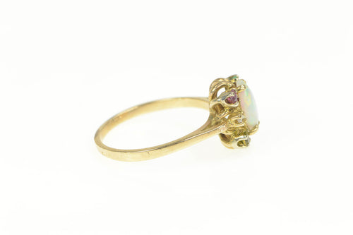 10K Vintage Opal Diamond Birthstone Butterfly Ring Yellow Gold