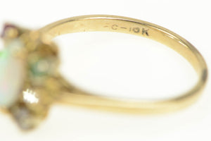 10K Vintage Opal Diamond Birthstone Butterfly Ring Yellow Gold