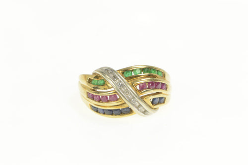 10K Channel Diamond Ruby Sapphire Emerald Vintage Ring Yellow Gold