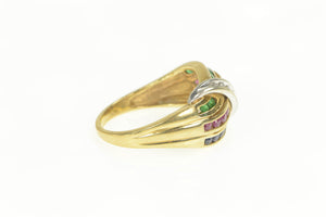 10K Channel Diamond Ruby Sapphire Emerald Vintage Ring Yellow Gold