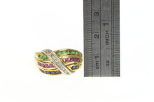 Load image into Gallery viewer, 10K Channel Diamond Ruby Sapphire Emerald Vintage Ring Yellow Gold